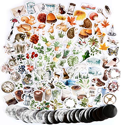 274 Pcs Small Scrapbooks in 6 Styles Laptop Stickers Moon Forest Animal Creature Plant Adhesive Paper Sticker Pack for Envelop Scrapbook Notebook Luggage Glasses Skateboards