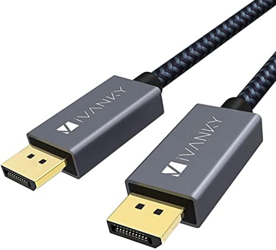 DisplayPort Cable 10ft, iVANKY DP to DP Cable, [4K@60Hz, 2K@165Hz, 2K@144Hz], Gold-Plated Braided High Speed Display Port Cable 144z 10ft, DisplayPort 1.2 Cable for Gaming Monitor, TV, PC, Laptop - 10 Feet - Grey - 1
