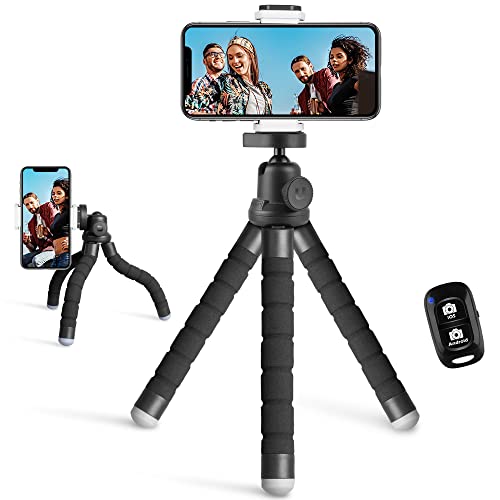 UBeesize Phone Tripod, Portable and Flexible Tripod with Wireless Remote and Clip, Cell Phone Tripod Stand for Video Recording(Black - black
