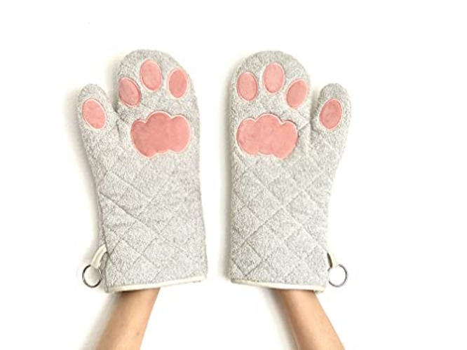 Cricket & Junebug Oven Mitts Cat Paws - Grey and Pink - Grey & Pink