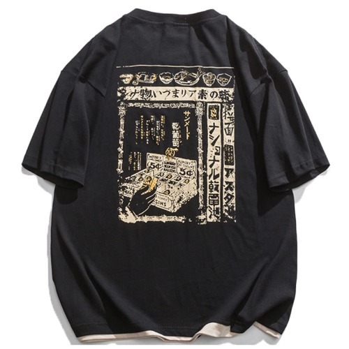Aelfric Eden Men’s Japanese Casual Short- Sleeves Graphic Print Shirts Unisex Vintage Tee - 09-black - Medium