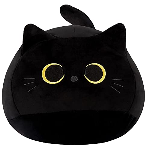 KWQBWQF Black Cat Plush Toy Black Cat Pillow, Soft Stuffed Cat Plush Doll, Plushie Cat Pillow Cat Stuffed Animals for Kids Birthday Girlfriend Valentines Gift - Large
