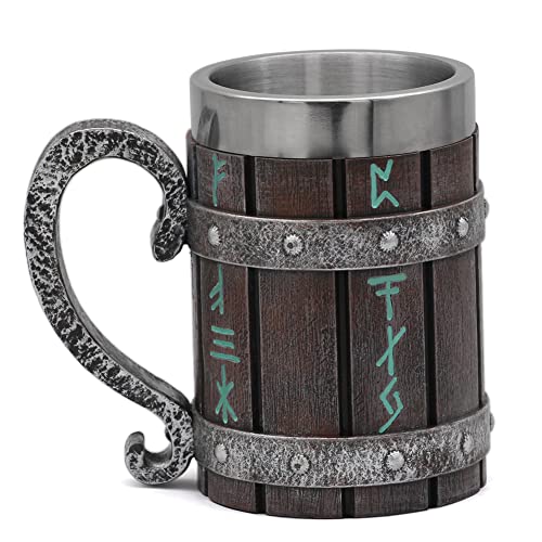 nordic viking rune mug Beer tankard Cup for men viking gift norse decor stainless steel wooden viking coffee cool mug viking gift for men beer cup stein - Viking Mug-88