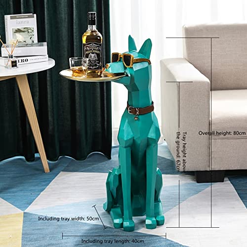 QTBH Statues Resin sculpture Floor Decoration Figurines Doberman Dog Statue Tray Ornament Living Room Household Accessories Sculpture Art Statue for Home Decor (Color : Geometric green, Size : 80 cm) - 80 cm - Geometric Green