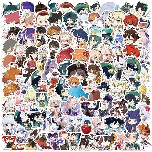 100pcs Genshin Impact Stickers, Waterproof Vinyl Popular Video Game Stickers Pack for Laptop, Water Bottle, Skateboard, Cute Anime Cartoon Decals for Boys, Girls, Teen, Kids (Genshin Impact) - Genshin