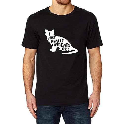 Lyprerazy Men's I just Really Love Cats ok Funny Printed T-Shirt (Black,M)