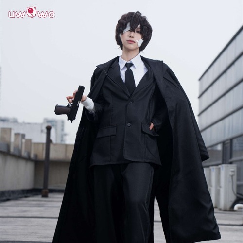 Uwowo Collab Series: Anime Bungou Stray Dogs Dazai Osamu Dark Era Black Suit Cosplay Costume - L