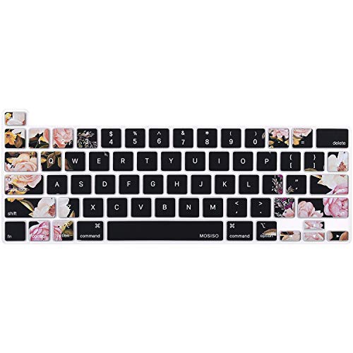 MOSISO Keyboard Cover Silicone Skin Compatible with MacBook Pro 13 inch M2 2023, 2022, 2021 2020 M1 A2338 A2289 A2251 & Compatible with MacBook Pro 16 inch 2020 2019 A2141 Touch ID, Black Peony
