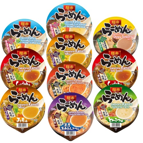 MENRAKU AUTHENTIC JAPANESE RAMEN NOODLE BOWLS DELUXE CLASSIC SERIES, Multiple Assorted Joyful Bundle Value Packs, Miso, Seafood Tonkotsu, Miso Tonkotsu, Original Tonkotsu, Seafood Shio and Shoyu (Pack of 10) - Deluxe Classic Series
