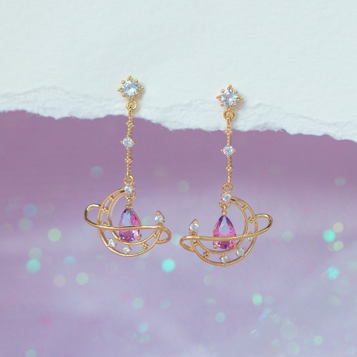Crescent Moon Drop Earrings - Gold