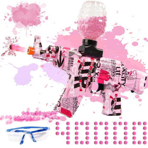 CAISSA Electric with Gel Ball Blaster, Pink GelsBall Blaster Automatic, with 20000+ Water Beads and Goggles, for Outdoor Activities - Shooting Team Game, Ages 12+, Pink