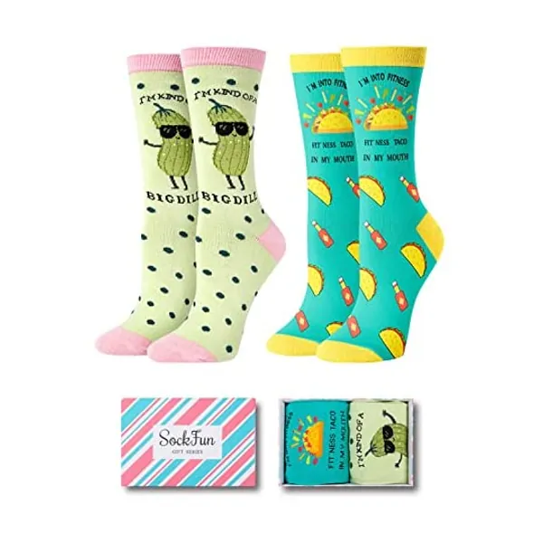 
                            SOCKFUN Funny Novelty Pickle Taco Pizza Pineapple Socks, Christmas Gifts for Women
                        