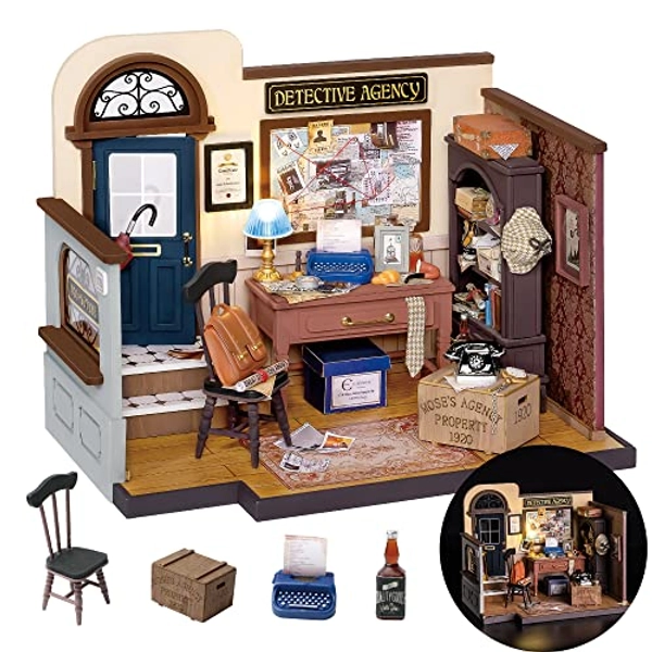 Rolife DIY Miniature Mose's Detective Agency House Kit - Tiny House Making Kit for Adults to Build as Halloween/Christmas Gifts