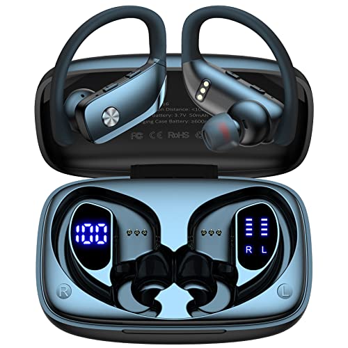 bmani Wireless Earbuds Bluetooth Headphones 48hrs Play Back Sport Earphones with LED Display Over-Ear Buds with Earhooks Built-in Mic Headset for Workout Black - Black