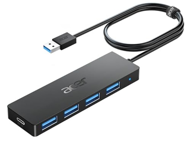 Acer USB Hub 4 Ports, Multiple USB 3.0 Hub, USB A Expander for Laptop with USB C Power Port, USB Extender for A Port Laptop, Windows, Linux, Acer PC, and More (4ft) - 4ft - USB-A 3.0