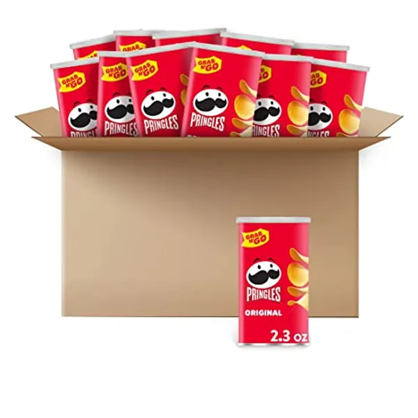 Pringles Potato Crisps Chips, Lunch Snacks, Office and Kids Snacks, Grab N' Go, Original (12 Cans) - Original - 2.3 Ounce (Pack of 12)