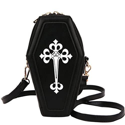 Exquisite Handtasche Gothic Sarg Form Geldbörsen Halloween Cross Crossbody Tasche Umhängetasche für Karneval Cosplay - Schwarz