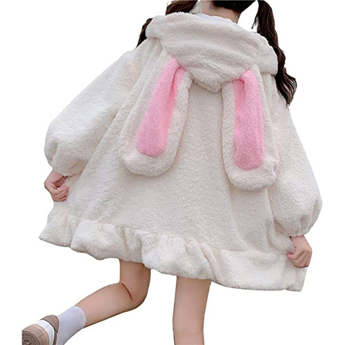 Damer Söt kanin tröja Kawaii mjuk kanin kanin med floppy öron Zip Up Hoodie Jacka Kappa för flickor Parkas Ytterkläder - 3XL