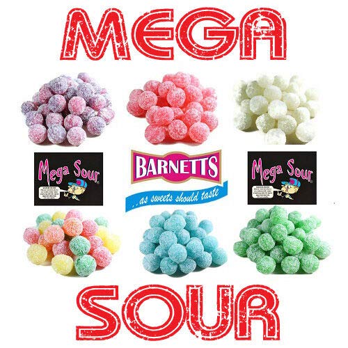 Barnetts Mega Sour Sweets Variationspaket - 600 g påse - Supersura hårda sötsaker