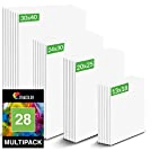 Toile peinture - Set de 28 Canvas - Toile a peindre Multi Tailles - 13x18, 20x25, 24x30, 30x40 - Toile Vierge Tout Type de Peinture