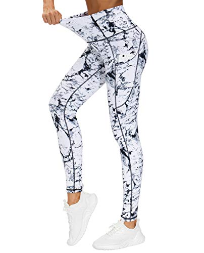 THE GYM PEOPLE Thick High Waist Yoga Pants with Pockets, Tummy Control Workout Running Yoga Leggings for Women - Large - Marble
