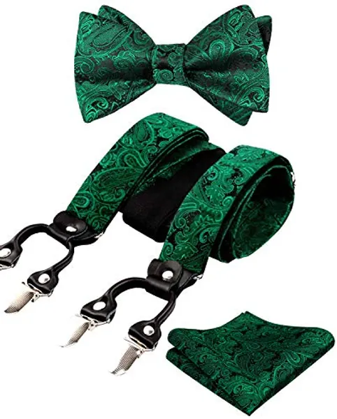 Alizeal Paisley Suspenders and Bow Tie for Men with Pocket Square Set
