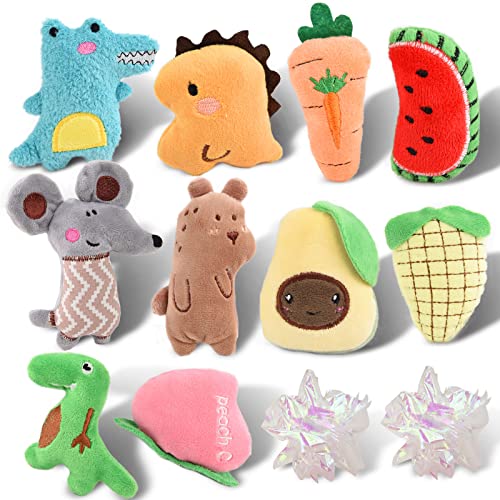 onebarleycorn Cat Catnip Toys, 12 Pcs Cat Toys for Indoor Cats Adult Kitten Cat Plush Chew Teeth Cleaning Toy Cat Interactive Toys Pillow Cat Crinkle Balls