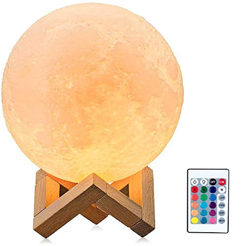 LED Moon Light with Remote Control,Dimmable 15cm 3D Print Moon Lamp LED 16 Colors Portable Night with Touch Control,USB Rechargeable + Built-in Battery - Moon Light