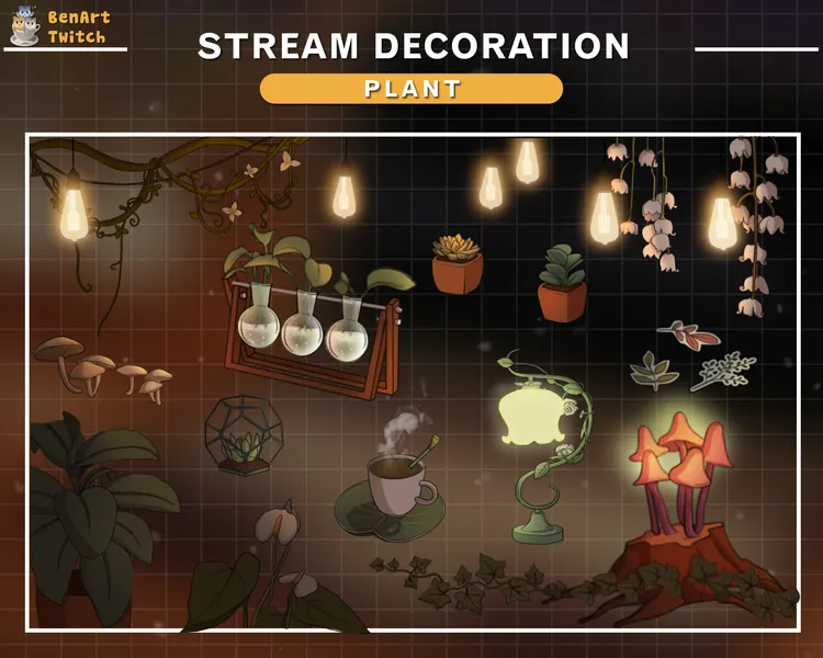 15x Animated Lo-fi Green Plant Pots Twitch Stream Decoration, Hanging Plants, Cute Leaves Cottagecore, Mushrooms, Succulent Stream Overlay