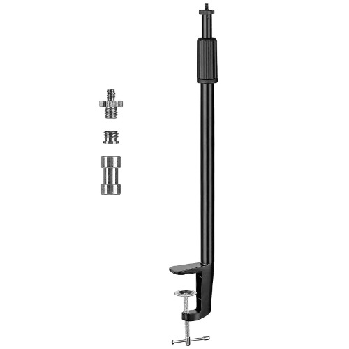 TARION Desktop Light Stand with 1/4" 3/8" Screws for Ring Light Tabletop Mount L Shape Clip Stand Adjustable 14-25in/35-64cm for Live Streaming Photograpghy Videograpghy Film Shooting Virtual Meetings - Desk Mount