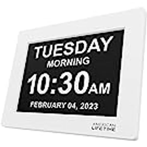 【New 2022】American Lifetime Day Clock Large Digital Clock Large Display with date and day of the week, Digital wall clock Large display Dementia products for elderly seniors,Clocks for Seniors (White)