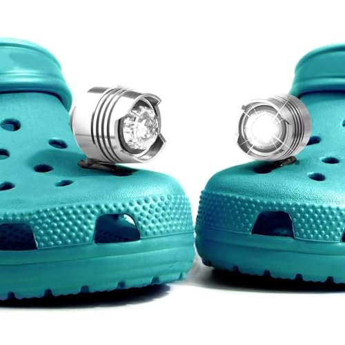 Croc Lights, Croc Headlights, 2PCS Aluminum Alloy Lights for Croc Shoes, Waterproof LED Lights for Croc, Decoration Charms Accessories for Adults/Kids - Silver