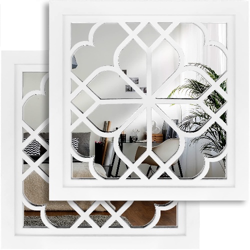 Wocred Set of 2 Mirrors Square Wall Mirror,Gorgeous Rustic Farmhouse Accent Mirror,White Color Entry Mirror for Bathroom Renovation,Bedrooms,Living Rooms and More(12”x12”) - White 12x12 inch