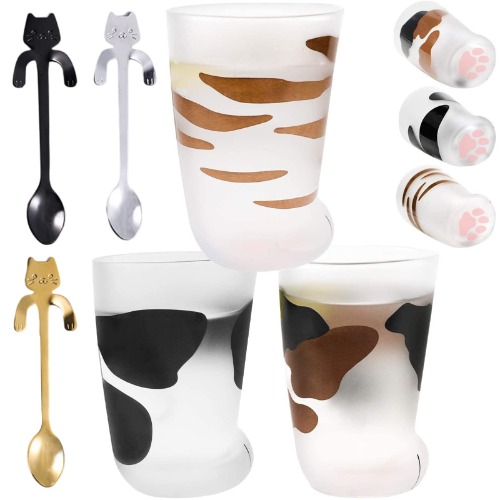 Asionper Novelty Cat Claw Cup Cat Paw Frosted Cup Kids Milk Glass Cups Personality Breakfast Milk Cup Cute Cat Foot Claw Print Mug Men and Women Couples Household Cups Valentine's Day Gift - A+B+C