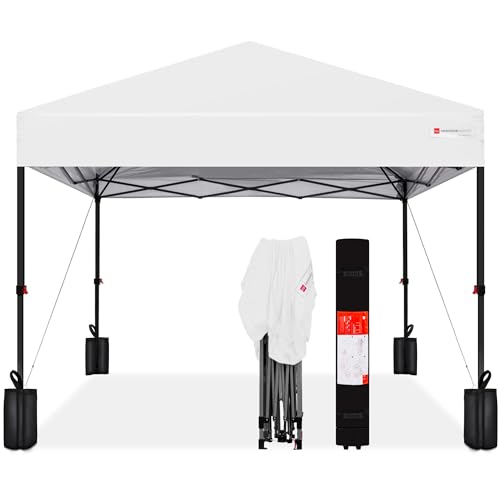 Best Choice Products 10x10ft 1-Person Setup Pop Up Canopy Tent Instant Portable Shelter w/ 1-Button Push, Case, 4 Weight Bags - White - White - 10x10ft