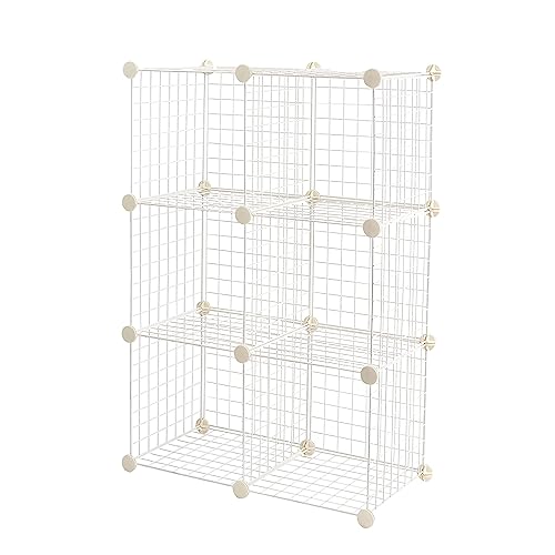 Amazon Basics 6-Cube Wire Grid Stackable Storage Shelves, 12 x 12-Inches, White - 6-Cube - White