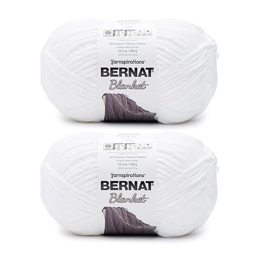 Bernat Blanket White Yarn - 2 Pack of 10.5oz/300g - Polyester - 6 Super Bulky - 220 Yards - Knitting/Crochet - WHITE - 2 Pack