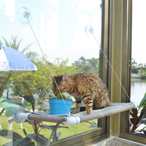 Water Proof Cat Window Perch with Removable Warm Flannel Mat, Cat Window Hammock, Heavy Duty Cat Hammock for Window, Space Saving Cat Perch for Large Indoor Cats in Beige