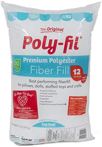 Fairfield The Original Poly-Fil, Premium Polyester Fiber Fill, Soft Pillow Stuffing, Stuffing for Stuffed Animals, Toys, Cloud Decorations, and More, Machine-Washable Poly-Fil Fiber Fill, 12-ounce Bag