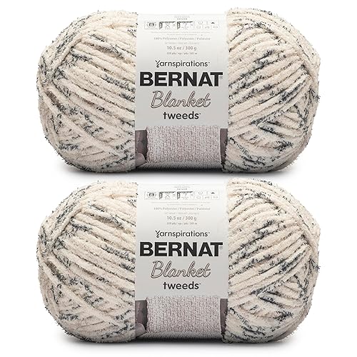 Bernat Blanket Tweeds Ivory Tweed Yarn - 2 Pack of 10.5oz/300g - Polyester - #6 Super Bulky - 220 Yards - Knitting & Crochet - Ivory - 2 Pack - BLANKET TWEEDS