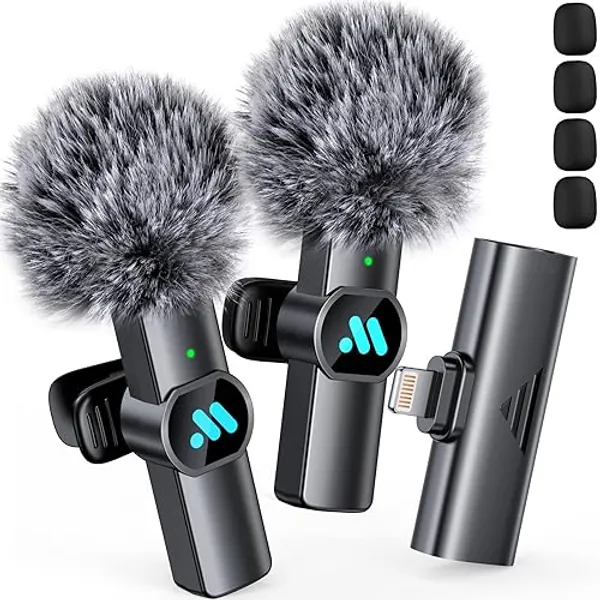 Leettus 2pcs Lavalier Wireless Microphone for iPhone iPad Video Recording,Mini Microphone for Game Live Streaming,Interviews,YouTube,TikTok,Vlog(Not Applicable for iPhone USB-C Interface) - for Black-lightning