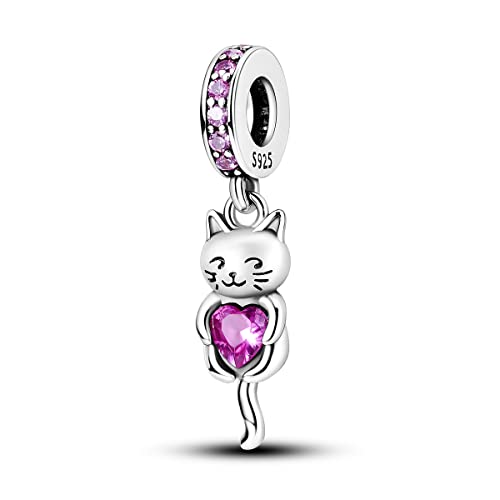 MULA 925 Sterling Silver Charms for Bracelets and Necklaces Butterfly Beads Dangle Pendants Jewelry Gifts for Women Girls - Pink Heart Cat