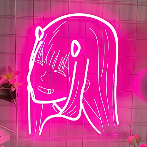 COLORNEON Japanese Neon Sign for Girls Room, Dimmable Anime Darling in the Franxx Zero Two for Light Wall Art Decor, Handmade Pink Neon Sign Funny for Bedroom, Toy House, Birthday, Children's Day Gift - Zero Two-Pink