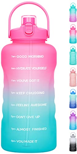 HydroPal Water Bottles with Straw, 128 oz Gallon Water Bottle Water Jug BPA Free Leak-proof Sports Bottle with Times to Drink Perfect for Fitness Gym Camping Outdoor - 128 OZ Sweet Peach