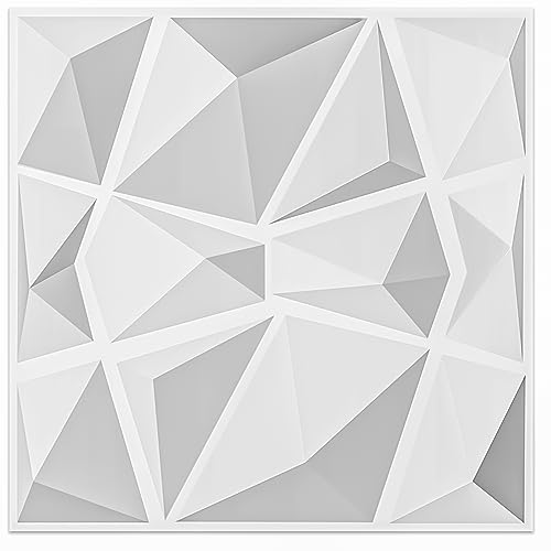 Art3d Textures 3D Wall Panels White Diamond Design Pack of 12 Tiles 32 Sq Ft (PVC) - Matt White