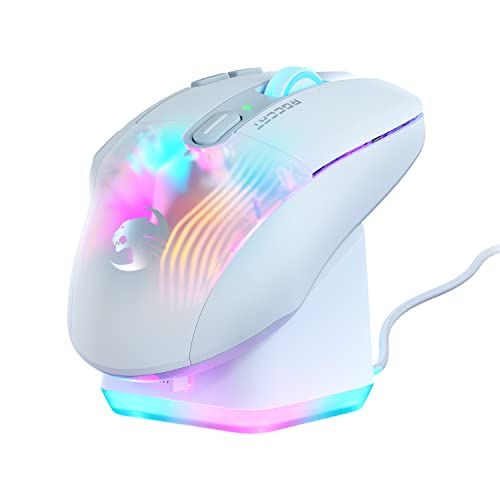 ROCCAT Kone XP Air – Wireless Customizable Ergonomic RGB Gaming Mouse, 19K DPI Optical Sensor, 100-hour Battery & Charging Dock, 29 Programmable Inputs & AIMO RGB Lighting, 4D Wheel – White - Kone XP Air White - Gaming Mouse