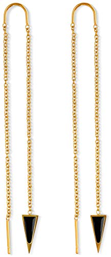 14k Gold Chain Earrings for Women, Gold Threader Earrings for Women | Double Piercing Earrings, | Gold Drop Earrings, Dangle Earrings, Long Earrings for Women, Travel Accessories for Women - Black-Dagger