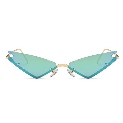 Armear Small Cateye Sunglasses Futuristic Rimless Colored Mirrored Lens - Green Mirrored Lens - 63 Millimeters