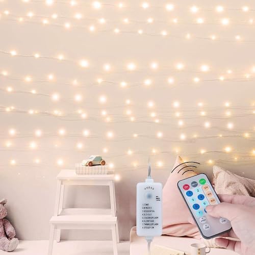 USB Fairy String Lights with Remote & Power Adapter, 66Ft 200 LED Firefly Lights for Bedroom Wall Ceiling Christmas Tree Wreath Craft Wedding Party Decoration, Warm White - 200LEDs
