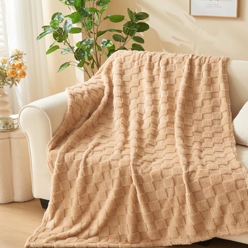 NEWCOSPLAY Super Soft Throw Blanket Brown Premium Silky Flannel Fleece 3D Checkered Lightweight Bed Blanket All Season Use (Brown Checkered, Throw(50"x70")) - Brown Checkered - Throw(50"x70")